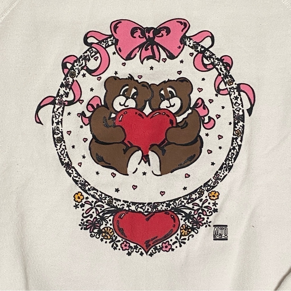 Vintage Retro 80s Valentine graphic long sleeve sweatshirt teddy bears hearts XL